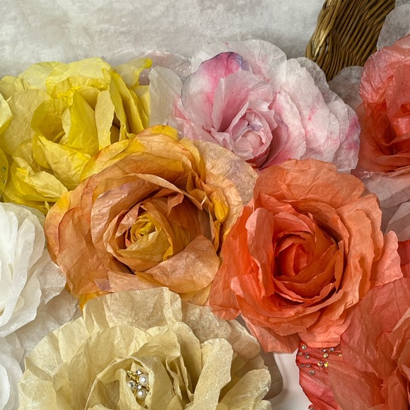 WATERCOLORED PAPER ROSES SWAROVSKI CRYSTALS GIFT PACKAGE, DECOR, STICKABLE - Picture 11 of 16